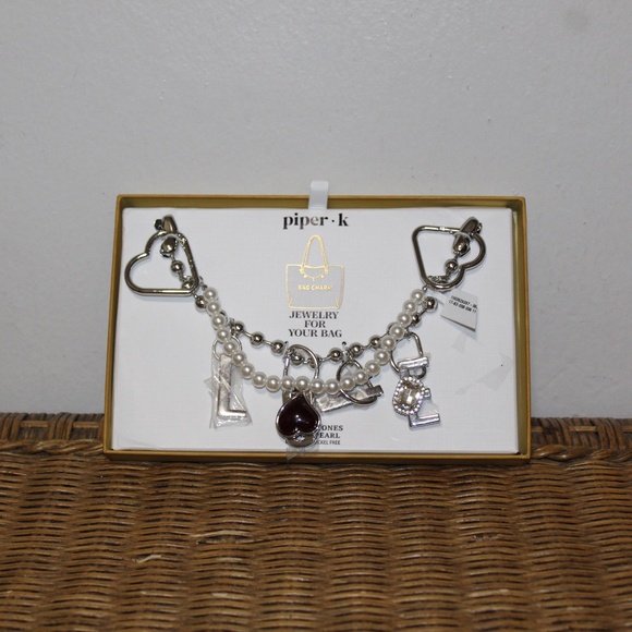 Piper K bag charm keychain with faux pearls and assorted charms. - Picture 1 of 5